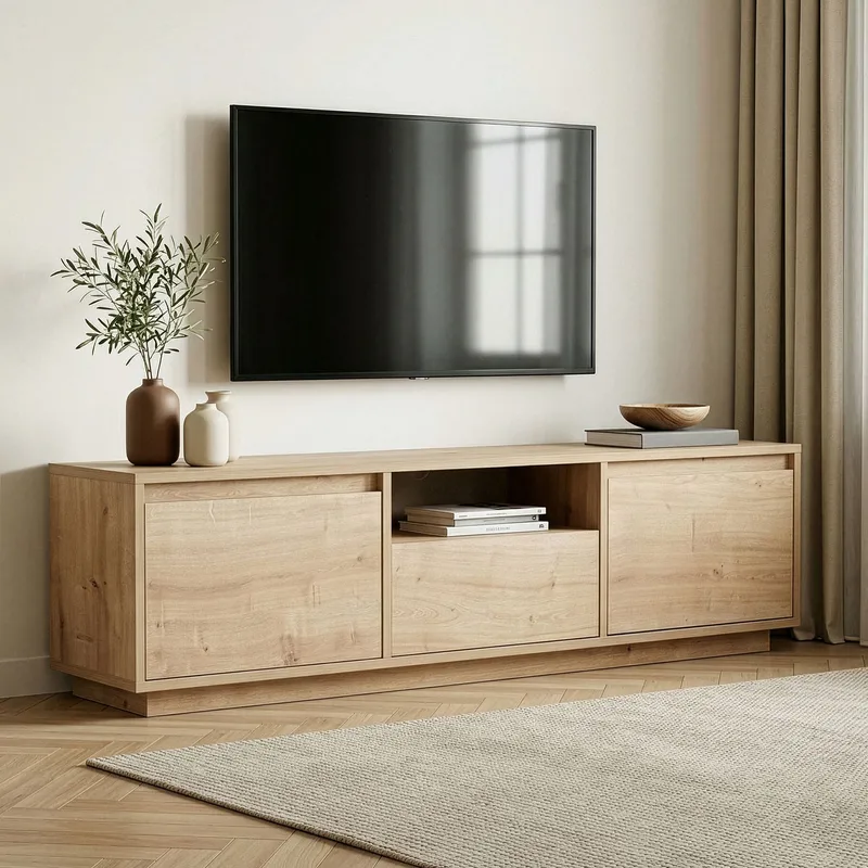 Domar TV-bänk 160 cm med Förvaring, Trä- och Ekutseende - Brun - Möbler - Tv möbel & mediamöbel - TV bänk & mediabänk