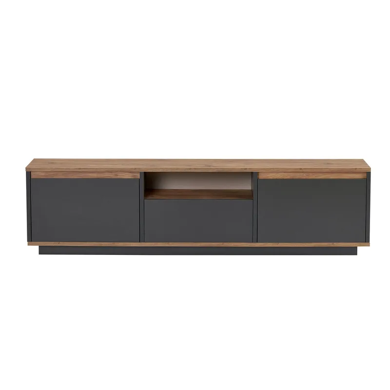 Domar TV-bänk 160 cm med Förvaring, Trä- och Furuutseende - Antracit - Möbler - Tv möbel & mediamöbel - TV bänk & mediabänk
