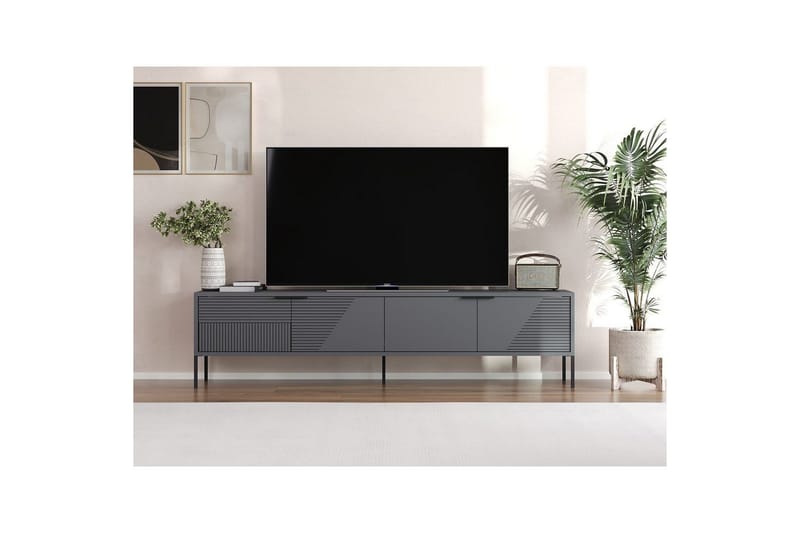 Dorellez Golvstående Tv Bänk 180 cm med Förvaring i Målat Trä - Grå - Möbler - Tv möbel & mediamöbel - TV bänk & mediabänk
