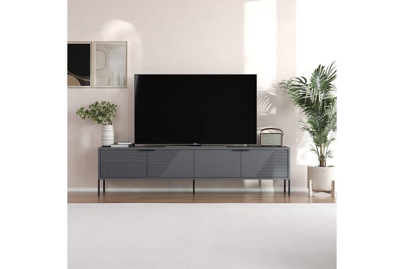 Dorellez Golvstående Tv Bänk 180 cm med Förvaring i Målat Trä - Grå - Möbler - Tv möbel & mediamöbel - TV bänk & mediabänk
