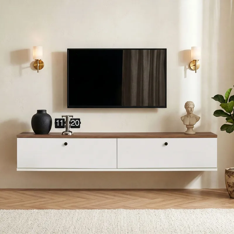 Dovren TV-bänk 140x25x25 cm - Atlantic Pine och vit - Möbler - Tv möbel & mediamöbel - TV bänk & mediabänk
