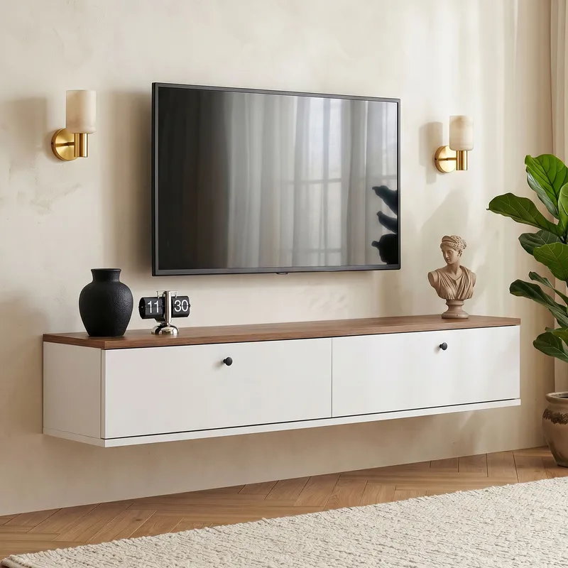 Dovren TV-bänk 140x25x25 cm - Atlantic Pine och vit - Möbler - Tv möbel & mediamöbel - TV bänk & mediabänk