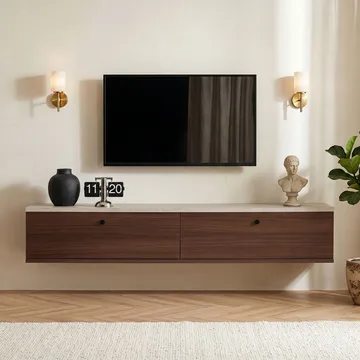 Dovren TV-bänk 140x25x25 cm - Travertin och valnöt - Möbler - Tv möbel & mediamöbel - TV hylla