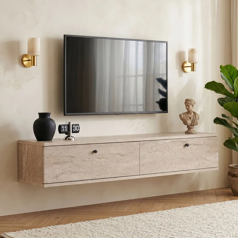 Dovren TV-bänk 140x25x25 cm - Travertin - Möbler - Tv möbel & mediamöbel - TV hylla