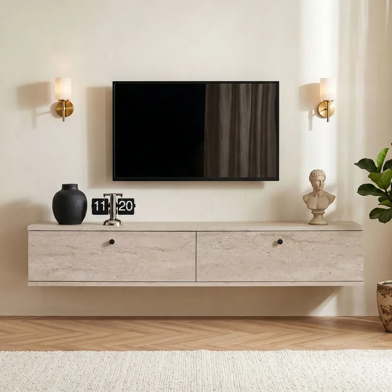 Dovren TV-bänk 140x25x25 cm - Travertin - Möbler - Tv möbel & mediamöbel - TV hylla