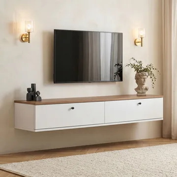 Dovren TV-bänk 160x25x25 cm - Atlantic Pine och vit - Möbler - Tv möbel & mediamöbel - TV hylla