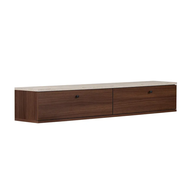 Dovren TV-bänk 160x25x25 cm - Travertin och valnöt - Möbler - Tv möbel & mediamöbel - TV hylla