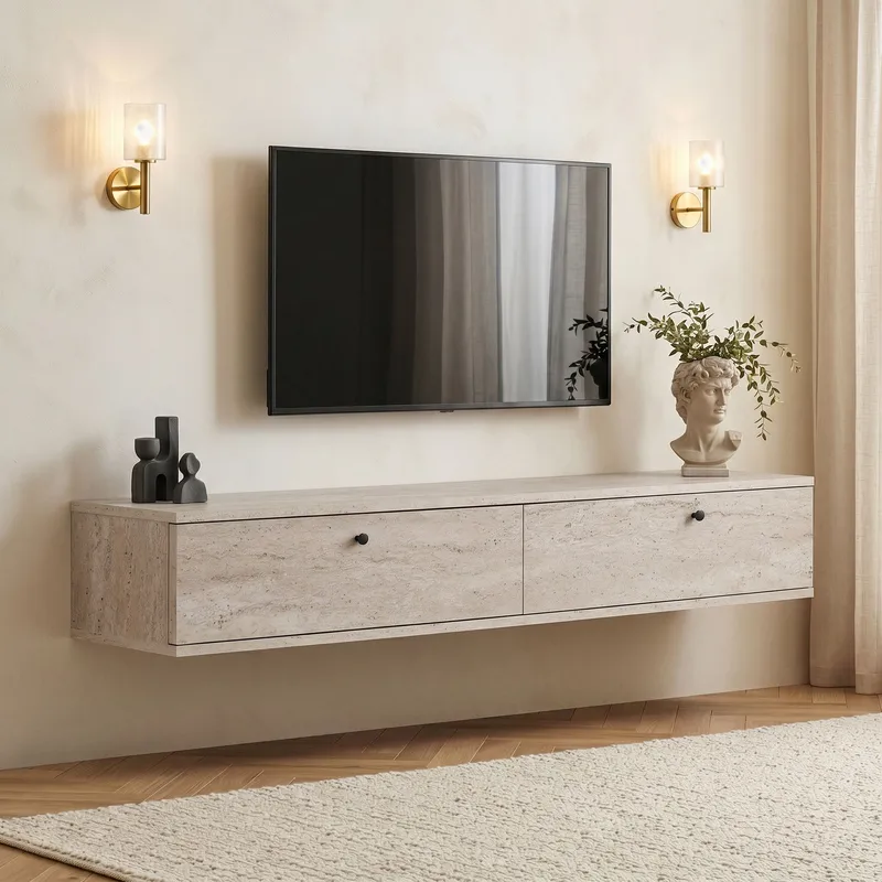 Dovren TV-bänk 160x25x25 cm, Travertin