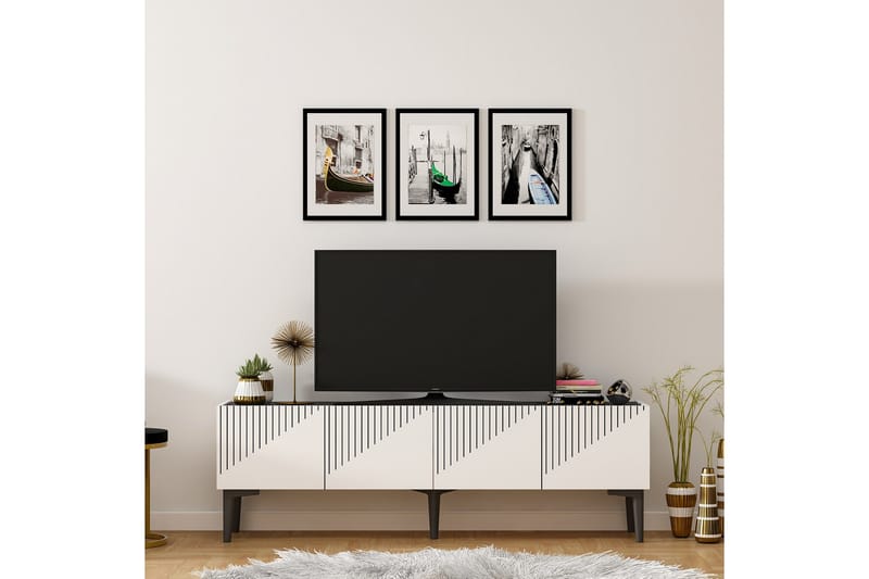 Draw Tv-bänk 154x37 cm Vit/Svart - Hanah Home - TV bänk & mediabänk