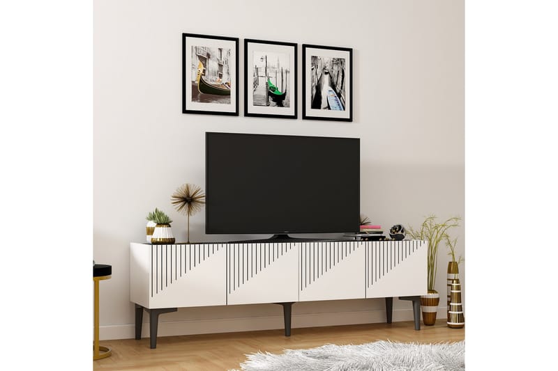Draw Tv-bänk 154x37 cm Vit/Svart - Hanah Home - TV bänk & mediabänk