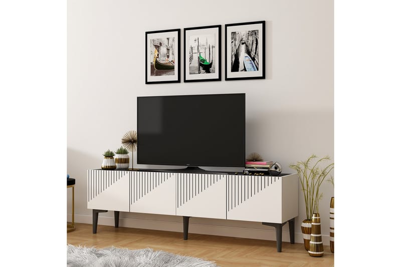 Draw Tv-bänk 154x37 cm Vit/Svart - Hanah Home - TV bänk & mediabänk