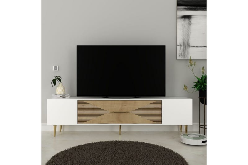 Drova Tv-bänk 150 cm - Ek/Vit/Guld - Möbler - Tv möbel & mediamöbel - TV bänk & mediabänk
