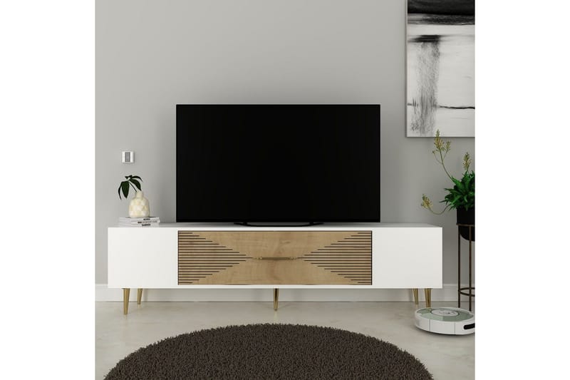 Drova Tv-bänk 150 cm - Ek/Vit/Guld - Möbler - Tv möbel & mediamöbel - TV bänk & mediabänk