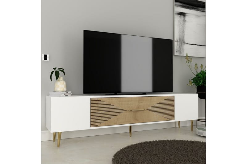Drova Tv-bänk 150 cm - Ek/Vit/Guld - Möbler - Tv möbel & mediamöbel - TV bänk & mediabänk