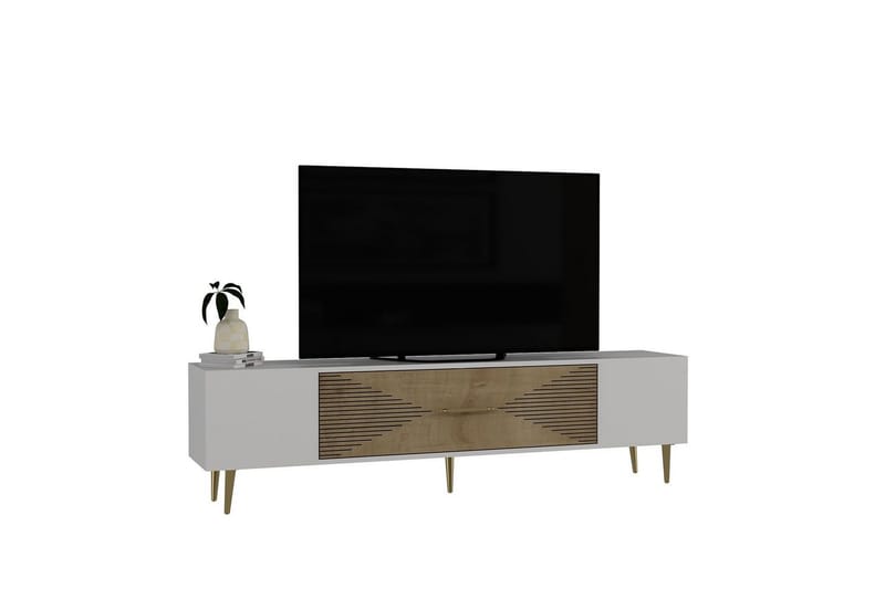 Drova Tv-bänk 150 cm - Ek/Vit/Guld - Möbler - Tv möbel & mediamöbel - TV bänk & mediabänk