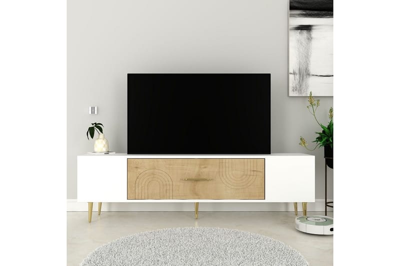 Drova Tv-bänk 150 cm - Ek/Vit/Guld - Möbler - Tv möbel & mediamöbel - TV bänk & mediabänk