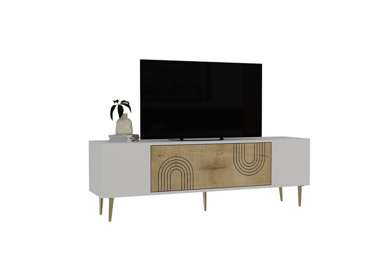 Drova Tv-bänk 150 cm - Ek/Vit/Guld - Möbler - Tv möbel & mediamöbel - TV bänk & mediabänk