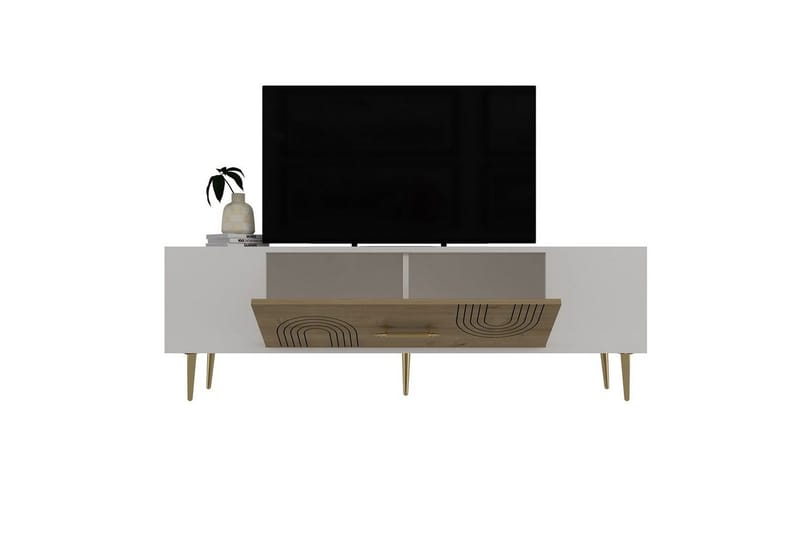 Drova Tv-bänk 150 cm - Ek/Vit/Guld - Möbler - Tv möbel & mediamöbel - TV bänk & mediabänk