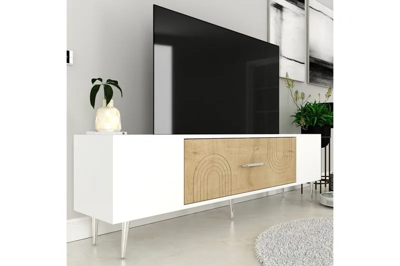 Drova Tv-bänk 150 cm - Ek/Vit/Silver - Möbler - Tv möbel & mediamöbel - TV bänk & mediabänk