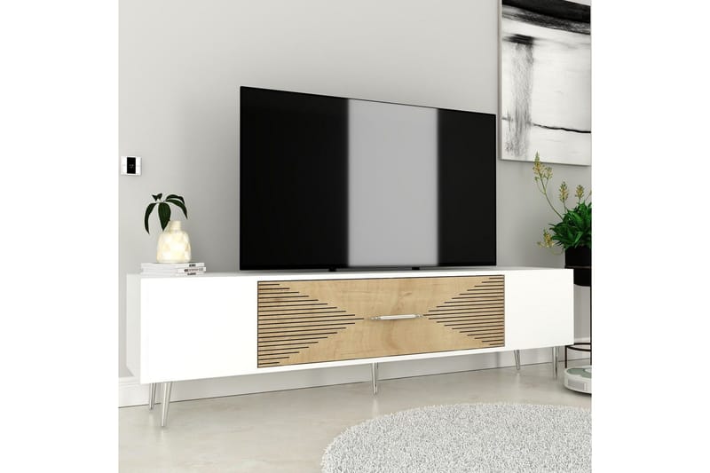 Drova Tv-bänk 150 cm - Ek/Vit/Silver - Möbler - Tv möbel & mediamöbel - TV bänk & mediabänk