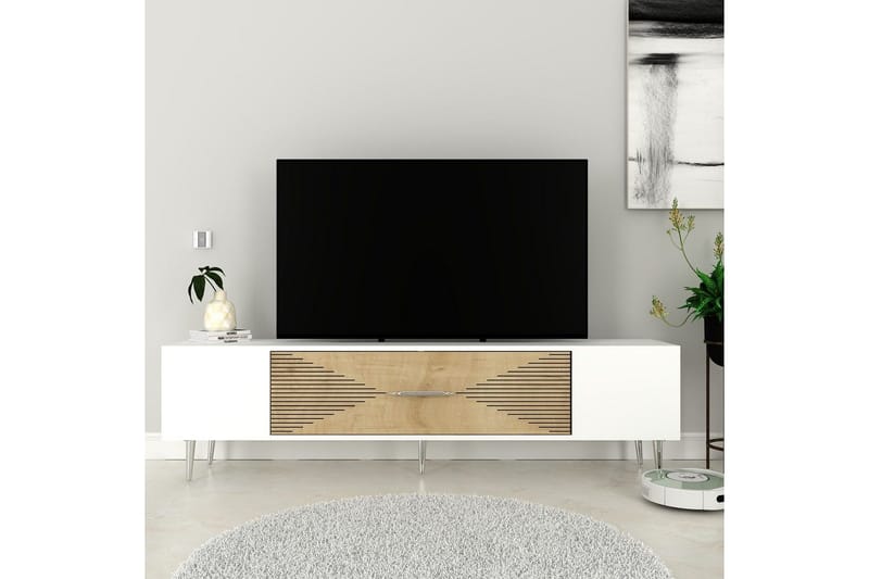 Drova Tv-bänk 150 cm - Ek/Vit/Silver - Möbler - Tv möbel & mediamöbel - TV bänk & mediabänk