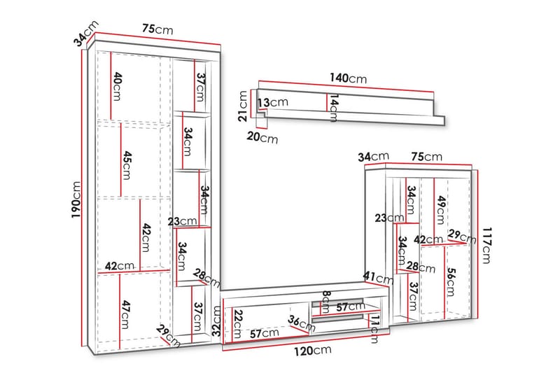Eirwen Tv-möbelset - Vit - Möbler - Tv möbel & mediamöbel - TV-möbelset