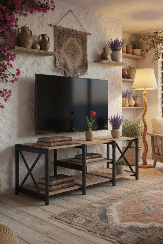 Elvar Golvstående Tv-bänk 110 cm med Förvaring i Ljust Trä - Ljusbrun - Möbler - Tv möbel & mediamöbel - TV bänk & mediabänk