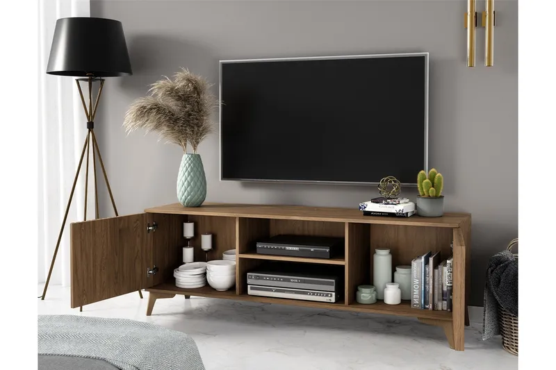 Entsian Golvstående Tv Bänk 150 cm med Förvaring i Ek - Brun - Möbler - Tv möbel & mediamöbel - TV bänk & mediabänk