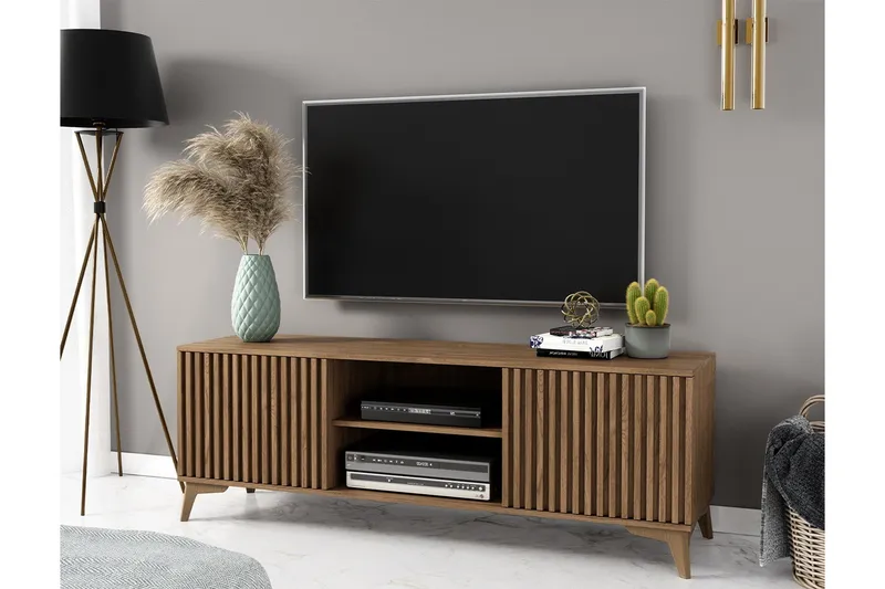 Entsian Golvstående Tv Bänk 150 cm med Förvaring i Ek - Brun - Möbler - Tv möbel & mediamöbel - TV bänk & mediabänk
