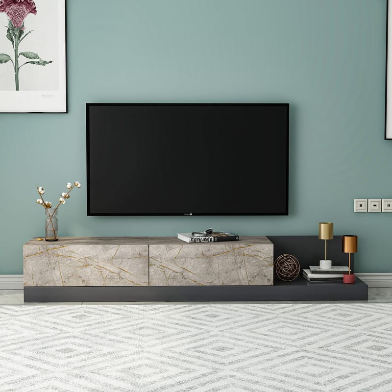 Ervold TV-bänk 180x30x37 cm - Gordion Marble och Anthracite - Möbler - Tv möbel & mediamöbel - TV bänk & mediabänk