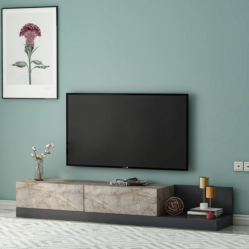 Ervold TV-bänk 180x30x37 cm - Gordion Marble/Anthracite - Möbler - Tv möbel & mediamöbel - TV bänk & mediabänk