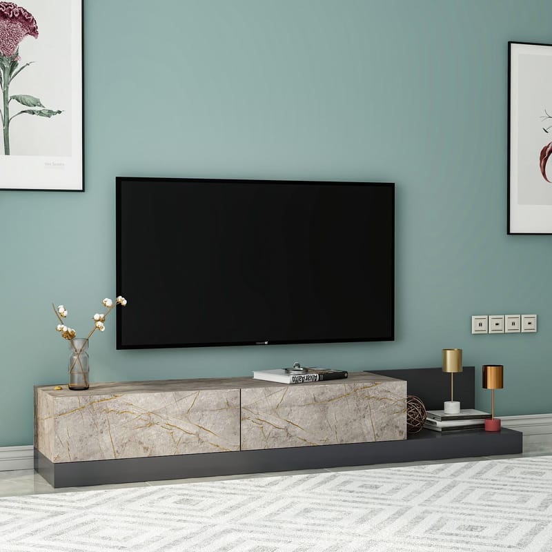 Ervold TV-bänk 180x30x37 cm - Gordion Marble/Anthracite - Möbler - Tv möbel & mediamöbel - TV bänk & mediabänk