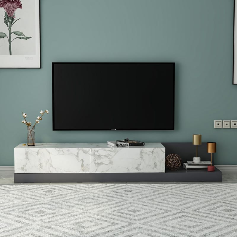 Ervold TV-bänk 180x30x37 cm - Marmo Marble och antracit - Möbler - Tv möbel & mediamöbel - TV bänk & mediabänk