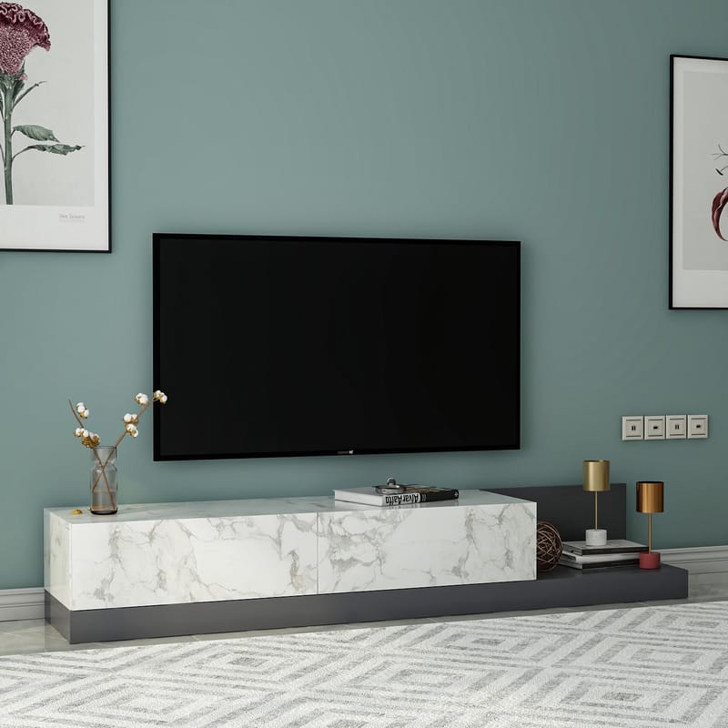 Ervold TV-bänk 180x30x37 cm - Marmo Marble och antracit - Möbler - Tv möbel & mediamöbel - TV bänk & mediabänk