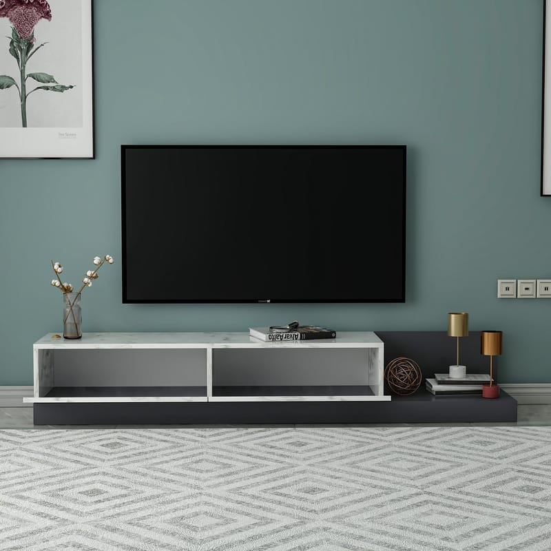 Ervold TV-bänk 180x30x37 cm - Marmo Marble och antracit - Möbler - Tv möbel & mediamöbel - TV bänk & mediabänk