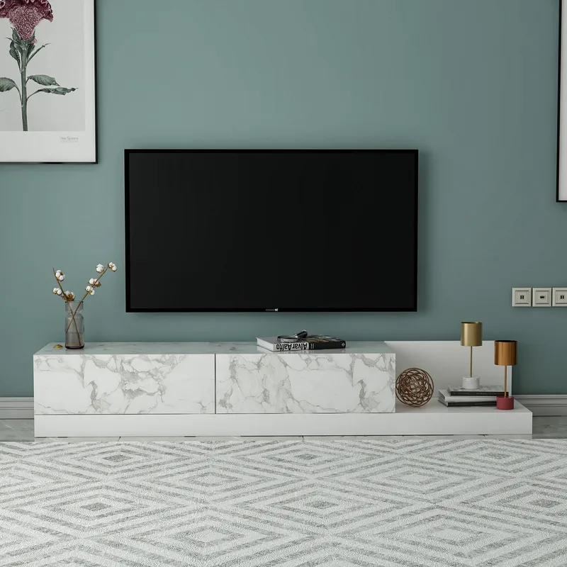 Ervold TV-bänk 180x30x37 cm - Marmo Marble och vitt - Möbler - Tv möbel & mediamöbel - TV bänk & mediabänk
