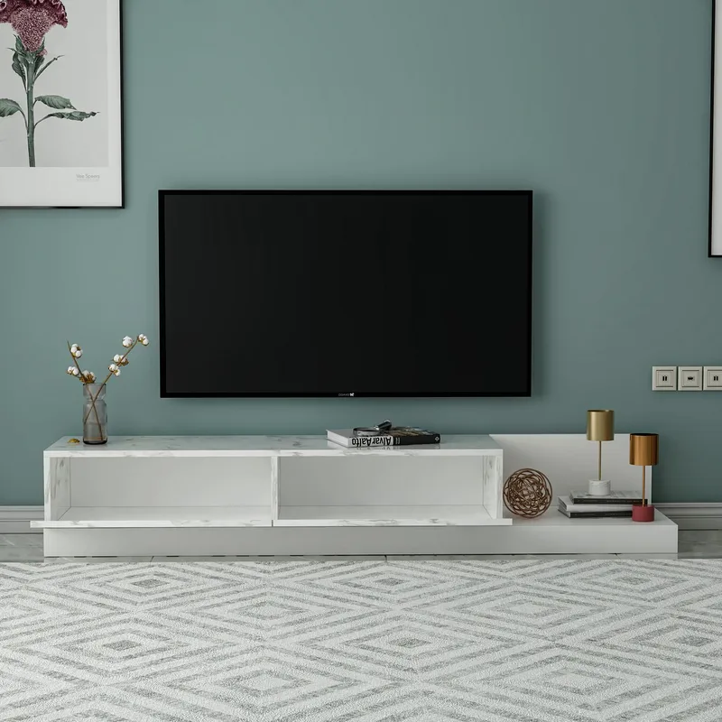 Ervold TV-bänk 180x30x37 cm - Marmo Marble och vitt - Möbler - Tv möbel & mediamöbel - TV bänk & mediabänk