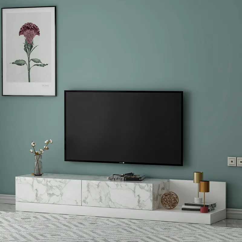Ervold TV-bänk 180x30x37 cm - Marmo Marble och vitt - Möbler - Tv möbel & mediamöbel - TV bänk & mediabänk