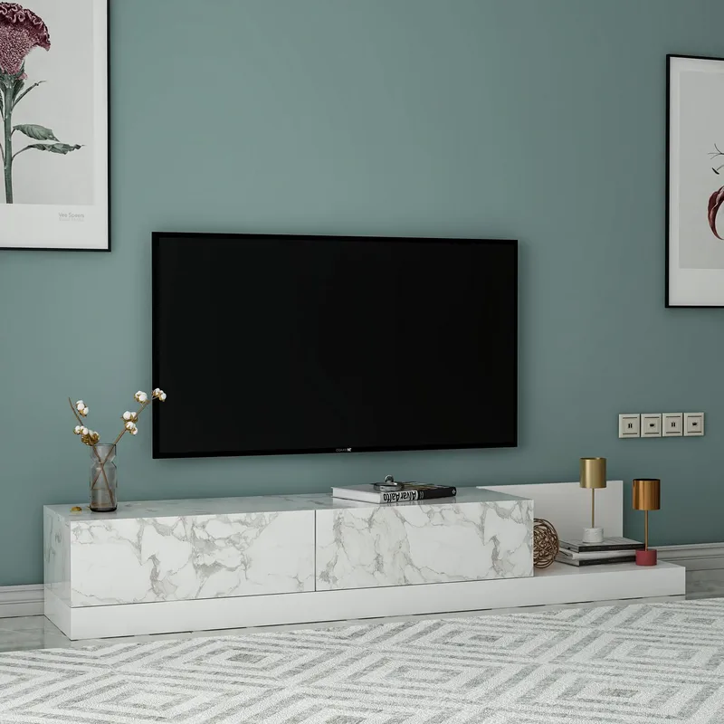 Ervold TV-bänk 180x30x37 cm - Marmo Marble och vitt - Möbler - Tv möbel & mediamöbel - TV bänk & mediabänk
