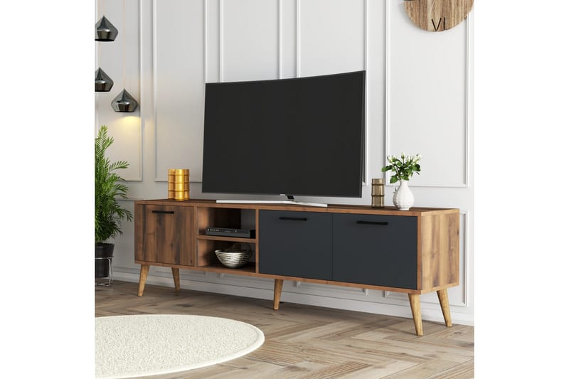 Essexa Tv-bänk 180x35 cm Brun/Svart - Hanah Home - Möbler - Tv möbel & mediamöbel - TV bänk & mediabänk