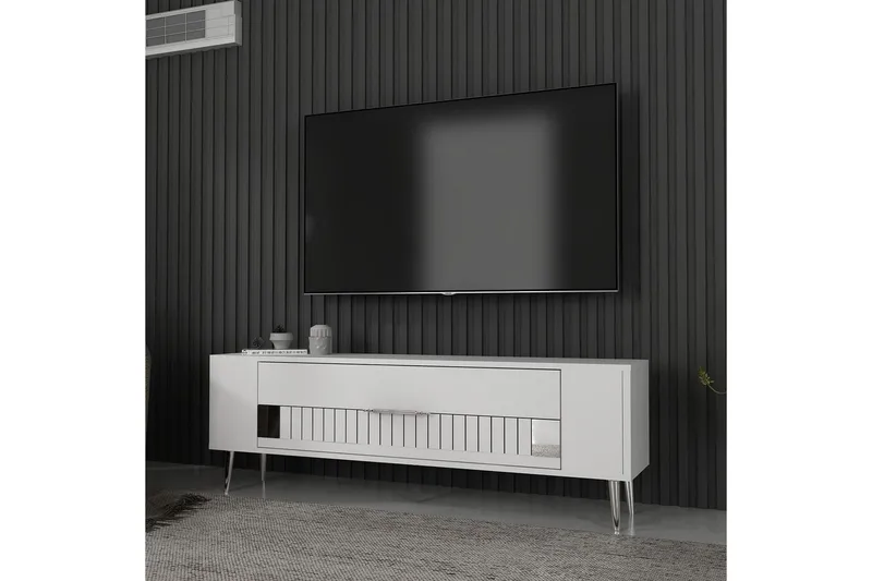 Estel Tv-bänk 120 cm - Vit/Silver - Möbler - Tv möbel & mediamöbel - TV bänk & mediabänk