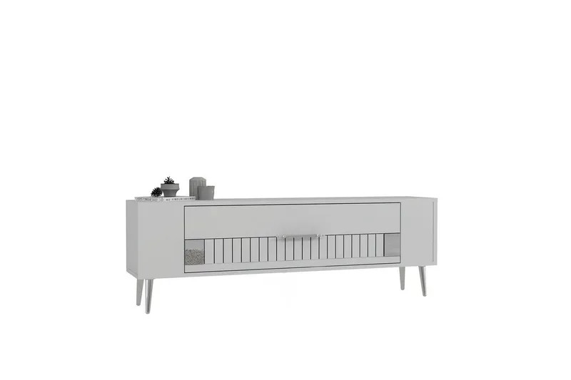 Estel Tv-bänk 120 cm - Vit/Silver - Möbler - Tv möbel & mediamöbel - TV bänk & mediabänk