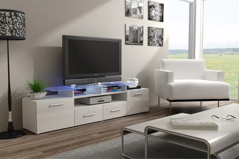 Evora TV-bänk 194x39x39 cm LED-belysning - Beige/Grå/Vit - Möbler - Tv möbel & mediamöbel - TV bänk & mediabänk