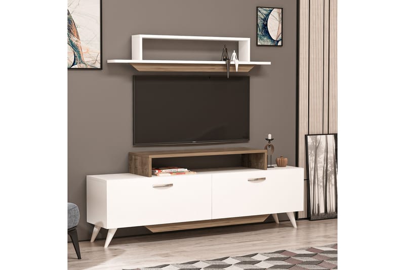 Fabrony Tv-möbelset 120x14,5 cm Vit/Brun - Hanah Home - Möbler - Tv möbel & mediamöbel - TV-möbelset