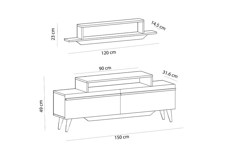 Fabrony Tv-möbelset 120x14,5 cm Vit/Brun - Hanah Home - Möbler - Tv möbel & mediamöbel - TV-möbelset