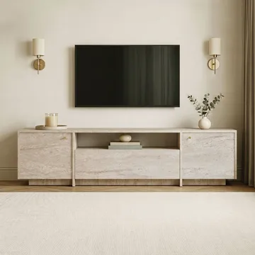 Farvik TV-bänk med Förvaring 180x46x35 cm - Travertin - Möbler - Tv möbel & mediamöbel - TV bänk & mediabänk