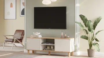 Fento Golvstående Tv Bänk 160 cm med Förvaring i Ek - Ljusbeige - Möbler - Tv möbel & mediamöbel - TV bänk & mediabänk