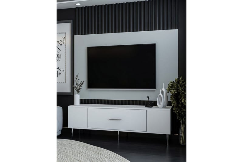 Feynor Tv-bänk 150 cm - Vit/Silver - Möbler - Tv möbel & mediamöbel - TV bänk & mediabänk