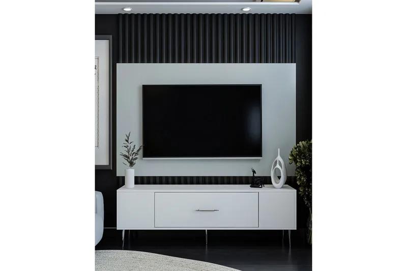 Feynor Tv-bänk 150 cm - Vit/Silver - Möbler - Tv möbel & mediamöbel - TV bänk & mediabänk
