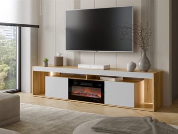 Fiorea Tv-bänk 200 cm med eldstad med värmefunktion - Brun och grå - Möbler - Tv möbel & mediamöbel - TV bänk & mediabänk